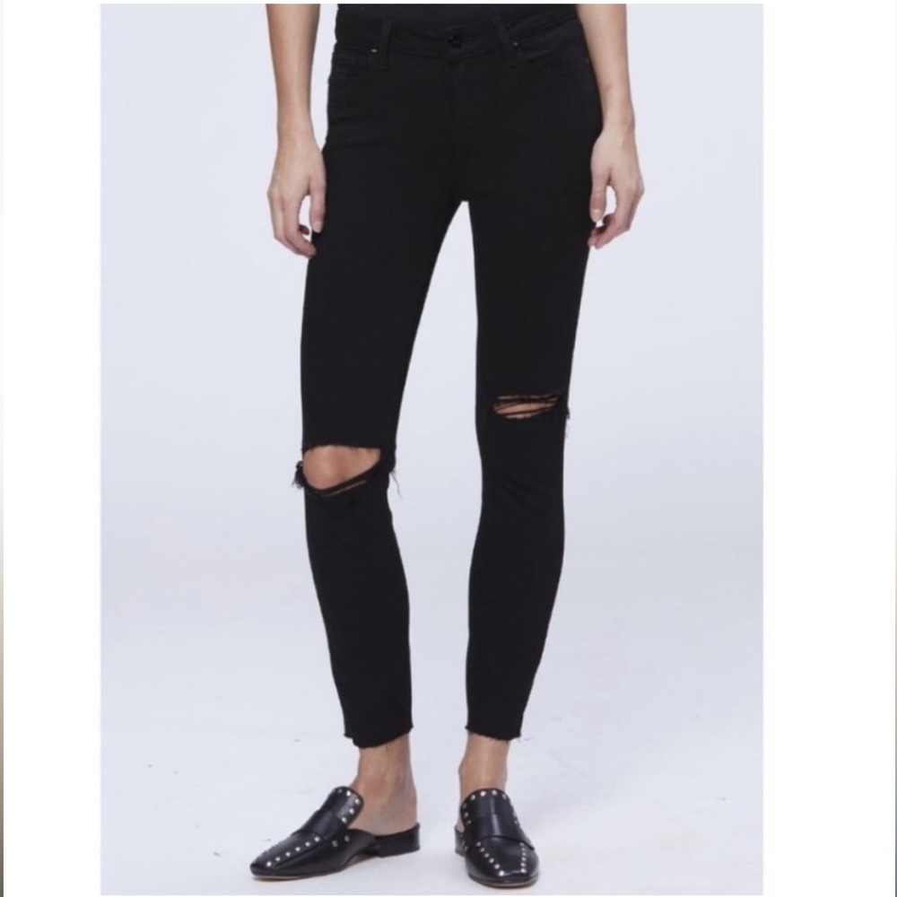 Black Paige cropped distressed jeans